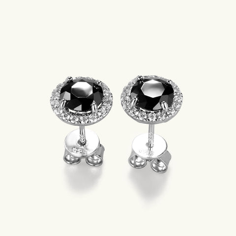 Round Cut Black Moissanite halo Stud earrings