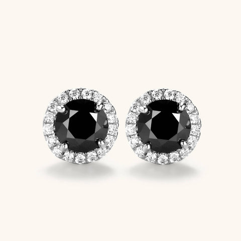 Round Cut Black Moissanite halo Stud earrings