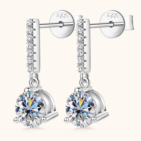 2ct Round Cut Moissanite Drop Earrings